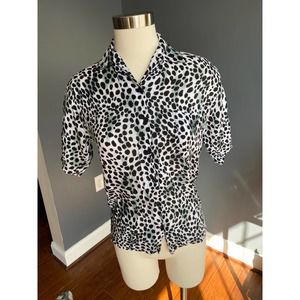 Motel black/white/blue leopard button down top
